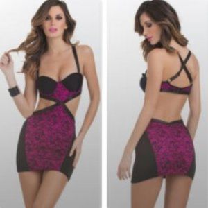 Black/Hot Pink Strappy Cut Out Mini Dress